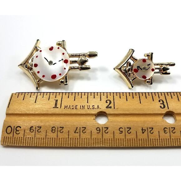 Vintage Cuckoo Clock Pins, Mother of Pearl Faces, 1950s Set of Two - Picture 6 of 10
